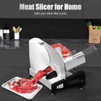 OSTBA Meat Slicer with Quiet DC Motor, 200W Electric Deli Slicer, Dual 7.5'' Stainless Steel Blades, 0-15mm Adjustable Thickness, Easy to Clean, Ideal for Meat, Cheese, Bread, and Vegetables