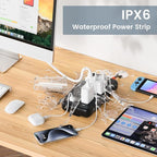 Outdoor Power Strip Weatherproof, IPX6 Waterproof Surge Protector with 6 Wide Outlets and 2USB A&2USB C, 1875W/15A, 10FT Extension Cord, Wall Mountable for Indoor Outdoor, UL FCC Listed