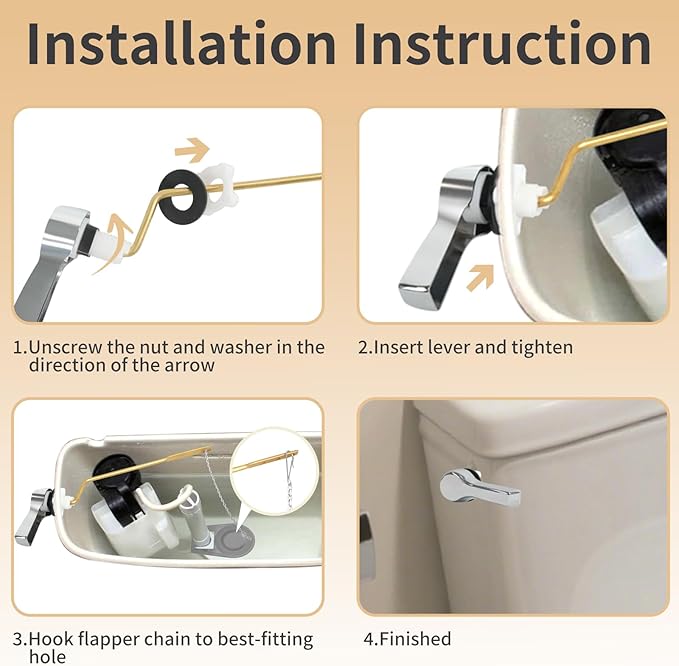 jamini Universal Side Mount Toilet Handle Kit - Durable Brass Lever with Chrome Finish, Adjustable Arm & Stainless Steel Flapper Chain for Most Toilets