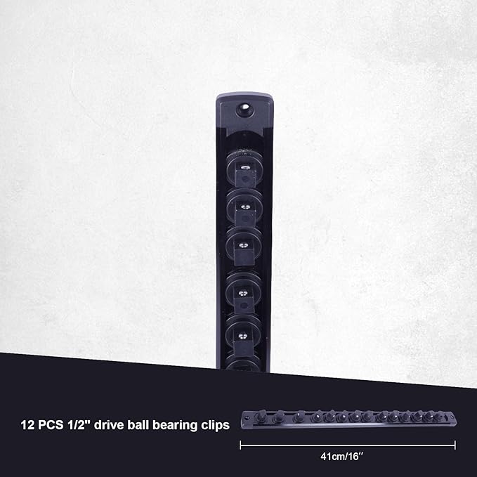 Magnetic Socket Holder Organizer Set:1/2-Inch Drive Socket Trays Socket, 360° Swivel 12 Clips Socket Holder Kit, For Automotive Mechanic Garage (Black)