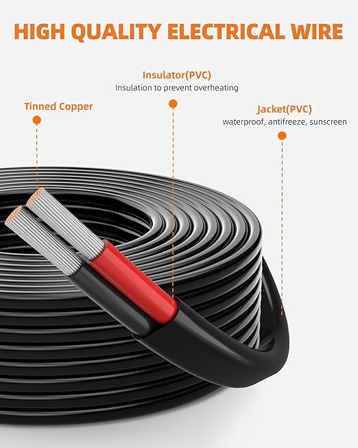 14 Gauge Wire, 14 AWG 2 Conductor Electrical Wire, Flexible/Oxygen-Free Tinned Copper/Stranded PVC 14/2 Cord for Automotive, Marine, LED Strips, Solar, RV, Lighting (100FT)