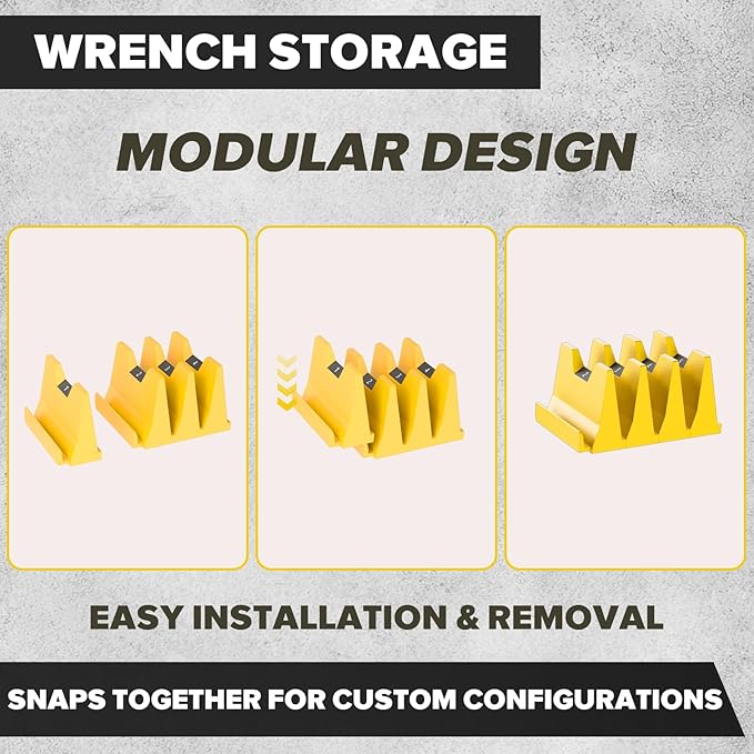 40PCS Modular Wrench Organizer Wrench Holder - Wrench Tool Organizers for Tool Drawer Storage, Wrench Storage Set with Metric & SAE Label, Wrench Rack Tool Gift for Professional Mechanics, Yellow