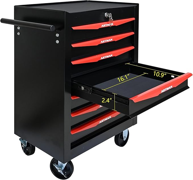 7-Drawer Steel Rolling Tool Cart with Wheels & Handle, Heavy-Duty Tool Chest Storage Cabinet for Garage and Workshop