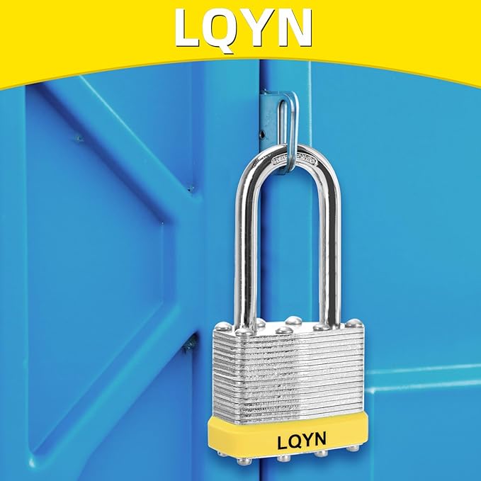 Padlocks with Same Key, LQYN 60 Pcs Laminated Keyed Padlock (1-9/16", 40mm), Keyed Alike Locks, Long Shackle, for Storage Locker, Hasp Latch, Toolbox, Sheds