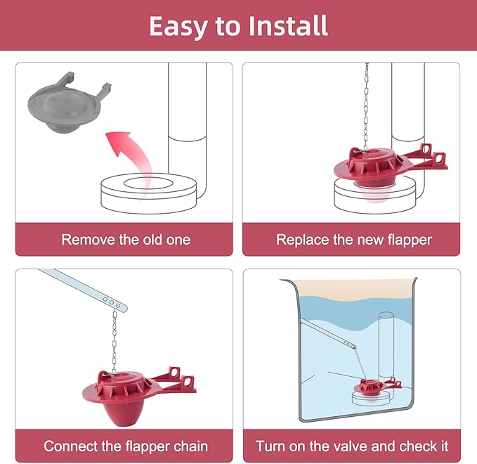 Hibbent 2-inch Universal Toilet Tank Flapper, Long Lasting All Rubber Seal Flapper Replacement Compatible with American Standard Water Conserving, High Performance, Easy to Install, Red