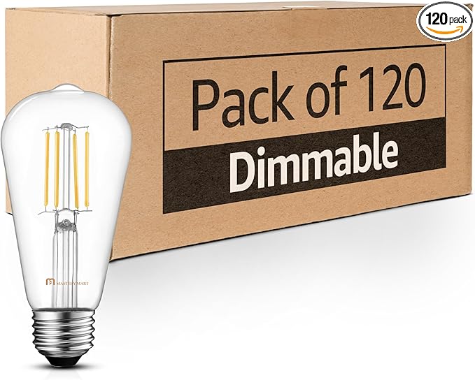 MASTERY MART 120 Pack Vintage LED Edison Bulbs, E26 Led Bulb 5.5W Equivalent to 60W, Dimmable, Soft White 2700K, High Brightness ST58 Antique LED Filament Bulbs, Clear Glass