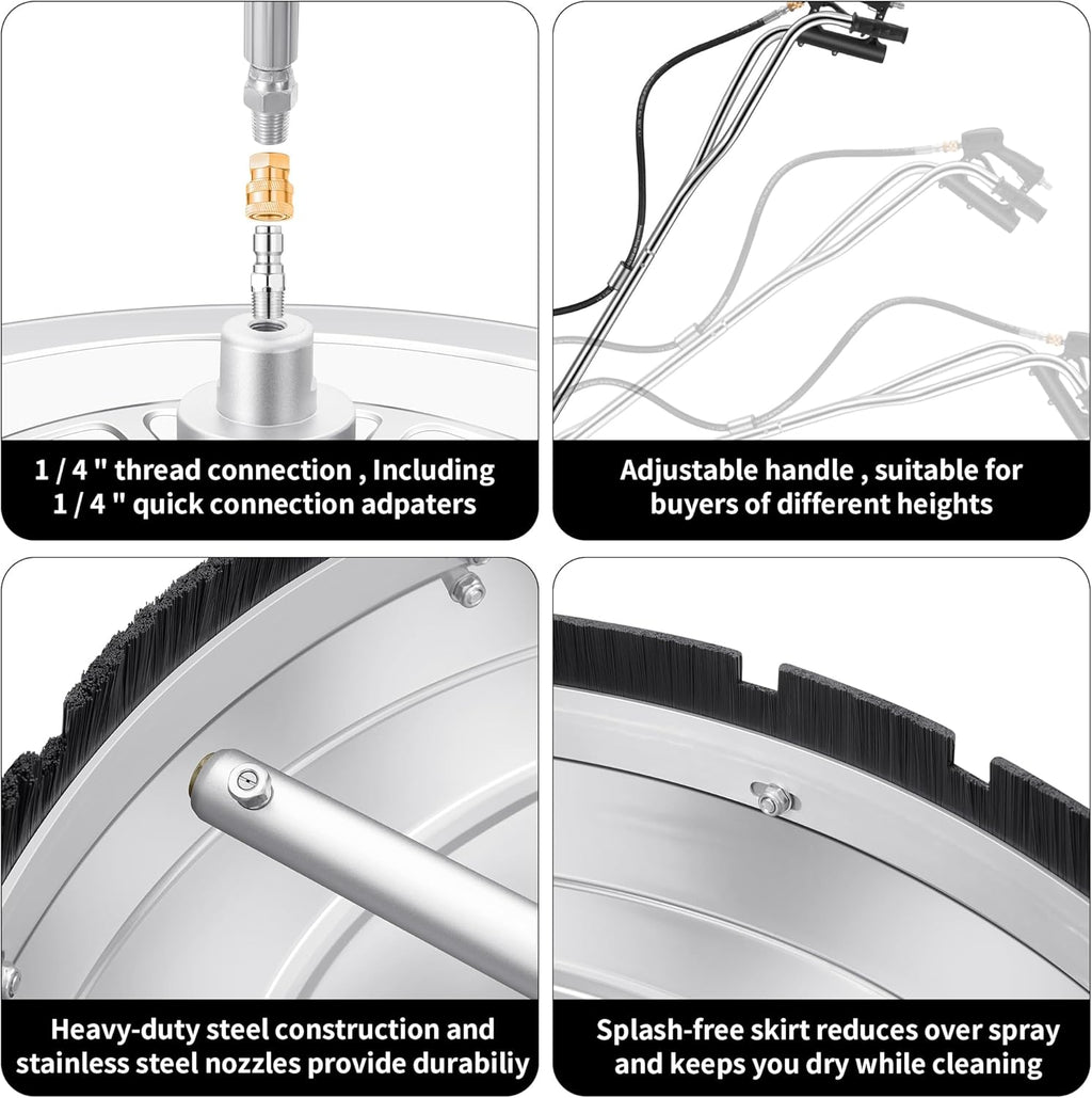 20" Pressure Washer Surface Cleaner Plus with 5 Nozzles Water Broom, Stainless Steel Surface Cleaner for Pressure Washer, Dual Handle Power Washer Surface Cleaner for Concrete Driveway, 4000 PSI
