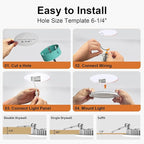 Smart LED Recessed Ceiling Soffit Lights 6 Inch, 12W Canless Recessed Lights with 1080LM and RGB+CCT Colors, Dimmable LED Downlight with Junction Box, 4 Pack