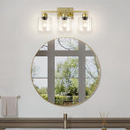 Modern Brushed Gold 3 Light Bathroom Light Fixtures, 19 inch Vanity Lights for Bathroom with Clear Glass for Mirror Kitchen Living Room Hallway Cabinet Porch