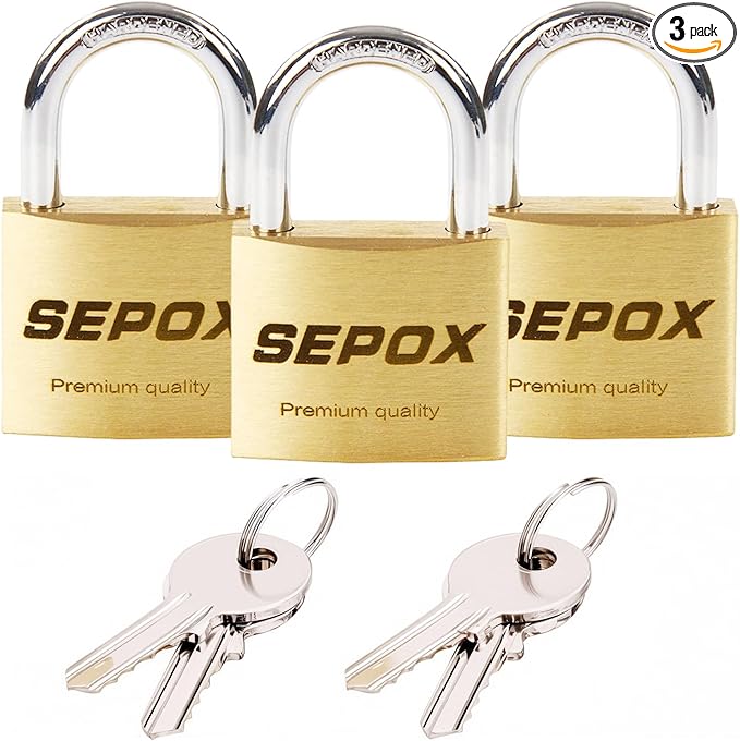SEPOX® 3Pcs Pack Heavy-Duty Solid Brass Padlocks with Same Keys 4Pcs, Weather Proof Body 40mm 1-9/16", Anti-Rust & Anti-Cut Shackle, Outdoor Lock & Key, Keyed Alike for Gates, Shed, Fence, Gym Locker