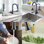 Hibbent Pull Down Spray Head, NSF/ANSI/CAN 61 & CUPC Certified 3-Function Spray Nozzle, 15 Adapters, Kitchen Sink Faucet Head Replacement Compatible with Moen, Delta, Kohler, Oil-Rubbed Bronze