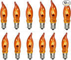 Abeja 12 Pack Flicker Light Bulb, C18 Orange Shaped Bulb, Flickering Lights for Halloween Party Christmas Decor, 1 W 120 V/ E12 Base Flame Candelabra Light Bulbs