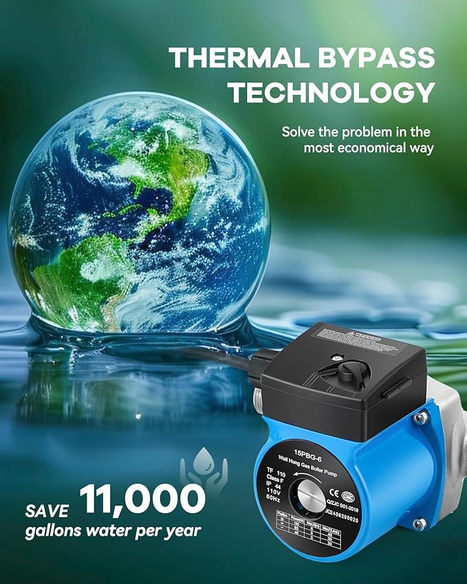 Instant Hot Water Recirculating Pump Kit with 304 Stainless Steel Bypass Valve, 20-in PEX Supply Lines for Potable Water, Smart Plug and Adapters with Rubber Washers for Tank Water Heaters