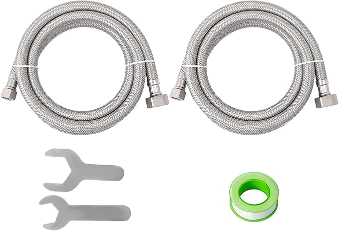 (2 Pack) SUNGATOR 60 Inch Faucet Supply Lines, 3/8" Female Comp Thread x 1/2" FIP Thread Sink Hose, 60" Stainless Steel Braided Faucet Supply Line for Bathroom, with 2 Wrenches and 1 Sealing Tape