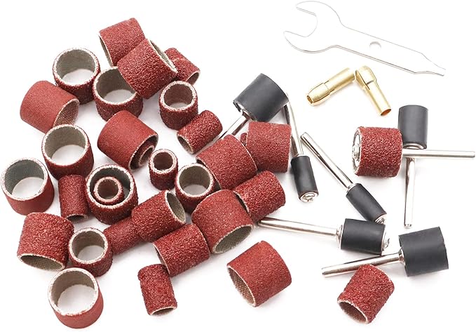 552 Pcs Sanding Drum Set, 504 Pcs 80 120 150 240 320 400 600 Grit Drum Sander Sleeves and 24 Pcs Drum Mandrels,2 Pcs Self-Tightening Drill Chuck and Combination Wrench for Rotary Tool