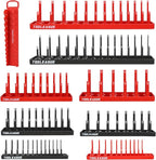 TOOLEAGUE 9Pcs Socket Organizer Tray and Magnetic Wrench Holder Set,Red SAE & Black Metric, 1/2", 1/4", 3/8" Socket Storage Trays for Tool Box Drawer