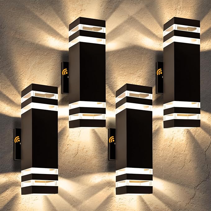 Modern Outdoor Wall Light with Dusk to Dawn Sensor, 2-Pack Brown Exterior Wall Sconces with E26 Bulbs Included, IP65 Waterproof Anti-Rust Aluminum Porch and Garage Light Fixtures