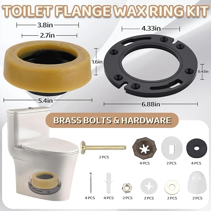 Toilet Repair Kit with Extra Thick Wax Ring,Toilet Flange Repair Kit Include Mounting Hardware Fits 3-inch or 4-inch Waste Lines for Toilets Install and Leaking Toilet Wax Ring Replacement