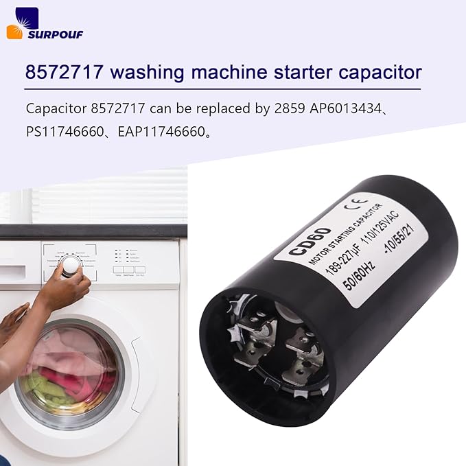 8572717 Washer Start Capacitor Fits For Whirlpool W10244889 2859 357021 3949169 482156 661606