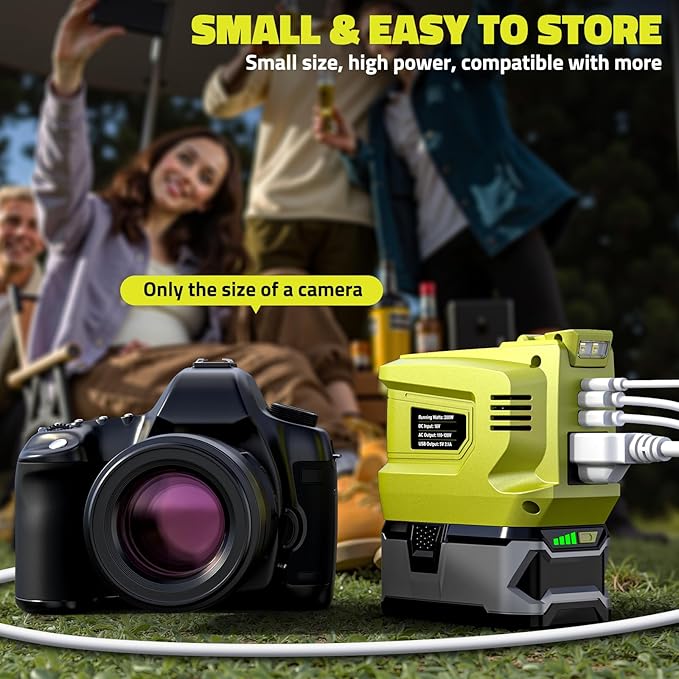 200W Portable Power Inverter Compatible with Ryobi 18V,Ecarke Real 200W Outdoor Generato Battery Converter with 2 USB&LED&AC Battery Powered Outlet,Convert DC 18V to AC 110V Portable Power Station