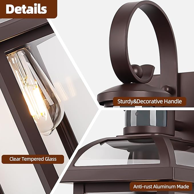 Motion Sensor Outdoor Lights Dusk to Dawn Bronze 2-Pack, 16 Inch Aluminum Anti-Rust Exterior Light Fixtures Large Front Door Porch Lights Brown Outdoor Sconces Wall Mounted House Lights
