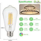 Depuley LED Light Bulbs E26: Chandelier Lights Bulb 6W Equivalent 60W - Edison Vintage Bulbs Warmlight 2700K ST58 Clear Glass Bulb 800 LM 80+CRI Non-Dimmable 24-Pack