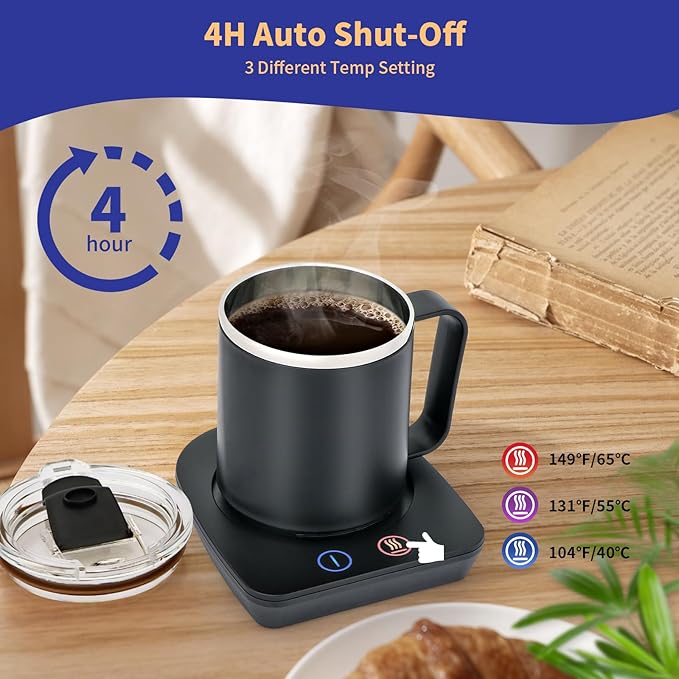 VOBAGA Coffee Mug Warmer with 15oz Mug Set, Electric Coffee Cup Warmer with Three Temperature Settings for Home Office Desk, Smart Coffee Warmer Plate with Auto Shut Off for Cocoa Tea Milk Candles