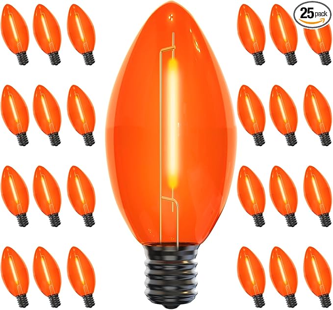 25 Pack C9 Christmas White LED Light Bulb,Vintage Warm White Plastic C9 Replacement Bulbs Shatterproof C9/E17 Intermediate Base 0.6 Watt Great for Night Lights Christmas Outdoor String Lights