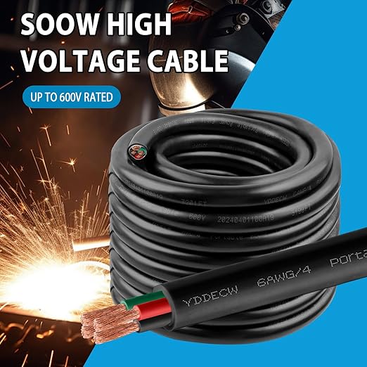 100ft 6/4 6 AWG Portable Power Cable (4 Conductor) - SOOW 600V 6 Gauge Electric Wire for Motor Leads, Portable Lights, Battery Chargers and Machinery - 4 Conductor - 100 Feet Electrical Cord