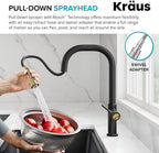 KRAUS Torak Pull Down Kitchen Faucet in Matte Black with 2 Function Sprayer, Pre-Attached Water Lines, and Mounting Hardware, KPF-2841MB
