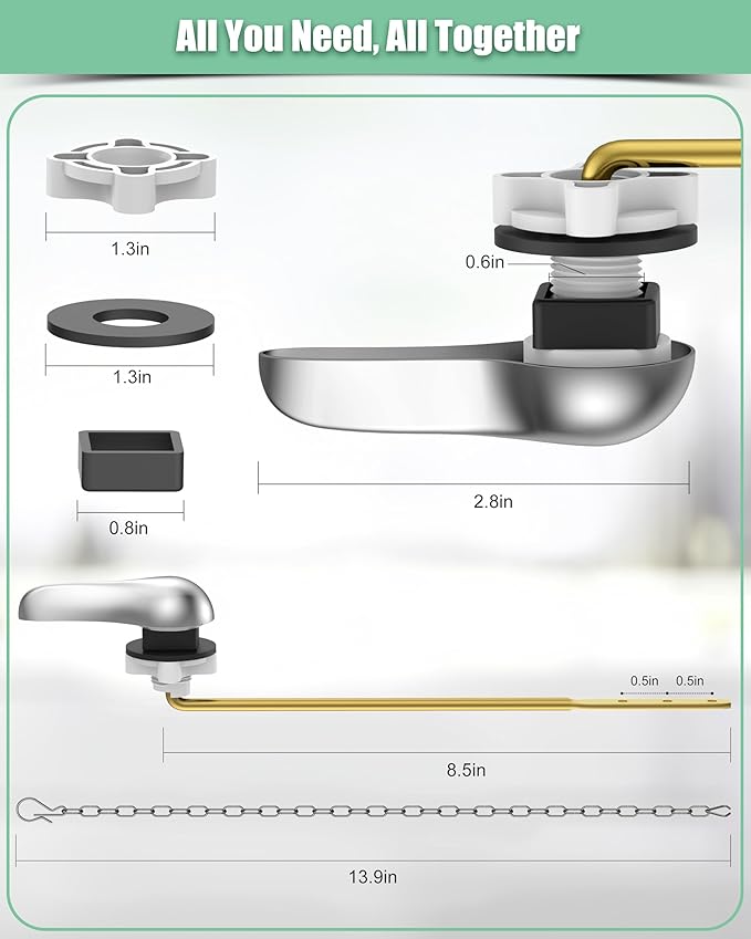 Toilet Flush Handle Replacement Kit: Front Universal Toilet Bowl Replacement Kit, Toilet Repair Kit Inside Tank Chain Flusher Handle Lever Replacement Parts Compatible with American Standard Mansfield