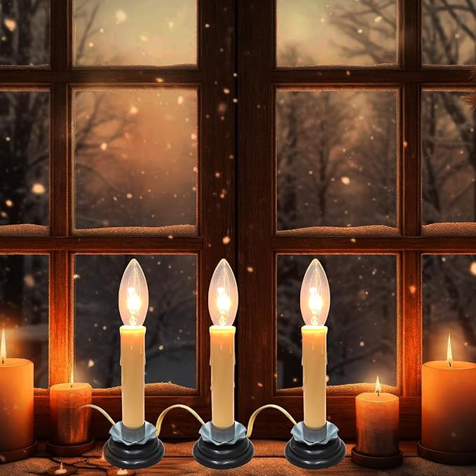 25 Pack Candle Light Bulbs, C26 Clear Torpedo Tip Candelabra Replacement Bulbs, 7 Watt Night Light Bulbs for Chandeliers, Electric Candle Lamp, C7/E12 Base