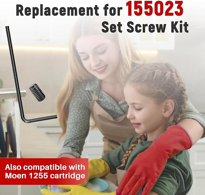 10-Pack 155023 Screw Kit Replacement for Moen | Carbon Steel Set Screw Kit | Includes Wrench for Kitchen Faucet Handle Repair & Faucet Replacement Parts