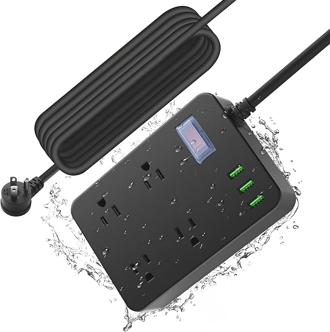 Outdoor Power Strip Weatherproof with USB,Waterproof Power Strip with 4 Wide Spaced Outlets,1700 Joules Surge Protector,15 Ft Extension Cord Power Strip with Low Profile Flat Plug (Black)