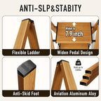3 Step Ladder,Aluminum Folding Step Stool for Adults,Step Ladder with Wide Anti-Slip Pedal,330 lbs Capacity for Home,Office,Kitchen,Library(Woodgrain