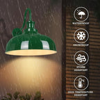 Outdoor Gooseneck Barn Lights, 14 Inch Dome Rustic Outdoor Wall Sconces, Farmhouse Exterior Wall Mount Lighting Fixture, Industrial Green Wall Lantern for Porch, Entryway, Garage, RZ007M-2 GR+WH