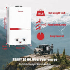 Tankless Water Heater 10L, Portable Propane Camping Water Heater 2.6GPM with Handle Overheating Multi-Protection, Instant Gas Hot Water Warmer for Outdoors RV Trips Shower Boat Cabins,White