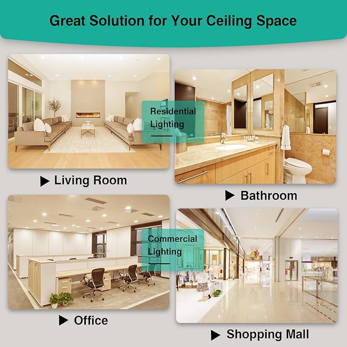 HiBay 4 Pack 4 Inch LED Recessed Ceiling Lights with J-Box, 1200LM 12W 150W Eqv, 3000K Warm White Recessed Lighting Fixtures, Dimmable Canless Downlights - ETL and Energy Star Certified