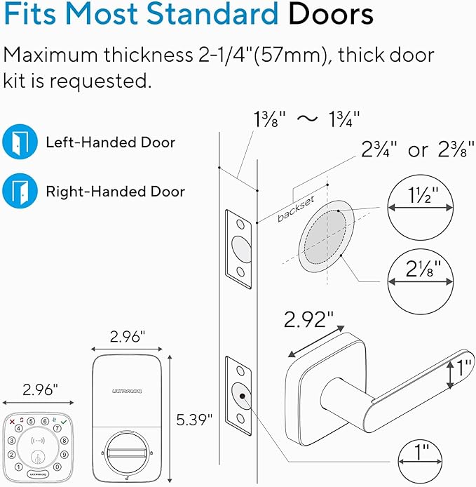 ULTRALOQ Bolt Fingerprint Smart Lock with Handle Set, Works with Apple Home, Keyless Entry Front Door Lock Set, Built-in WiFi Deadbolt with Door Sensor, App Remote Control, Auto Unlock, BHMA Certified