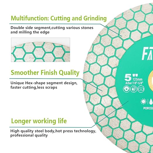 4-1/2" Diamond Tile Saw Blade - FACHLICH 115mm 2pcs Cutting Wheel for Cutting and Grinding Porcelain Ceramic Tile Marble Artificial Stone