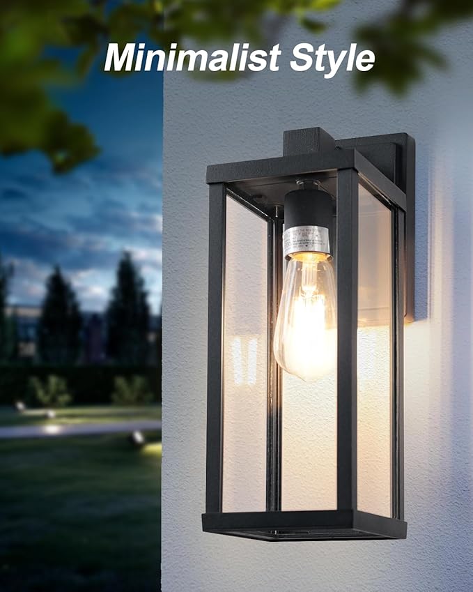 LITFIT 2-Pack Dusk to Dawn Outdoor Wall Light Fixtures, 14'' Die-Casting Aluminum Outside Garage Wall Sconce, Hardwired Porch & Patio Lights, Minimalist Matte Black, Bulbs Not Included