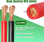 2/0 Gauge Battery Cable Copper Wire, 15FT Red+15FT Black 2/0 AWG Welding Cable Standard USA OFC Wire for Automotive, Battery, Solar, Marine and Generator