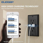 ELEGRP USB Wall Outlets, 20 Amp USB C Wall Outlets Receptacles, Outlets with USB A and C Ports, Tamper Resistant Receptacle, Wall Plate Included, UL Listed, 5 Pack, Black