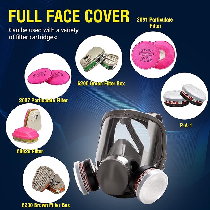 Reusable Half Face and Full Face Gas Mask with Activated Carbon Filter Against Organic Vapor/Dust/Chemical