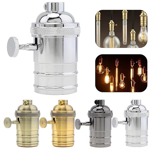 RTNLIT Nickel Lamp Socket, Vintage Edison E26/E27 Bulb Light Socket with On/Off Knob Switch(Silver)