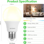 BUBO 36 Pack A19 LED Light Bulbs, 60 Watt Equivalent LED Bulbs, Natural White 3500K, 800 Lumens, E26 Standard Base, Non-Dimmable, 8W Natural White LED Bulbs for Bedroom Living Room Home Office
