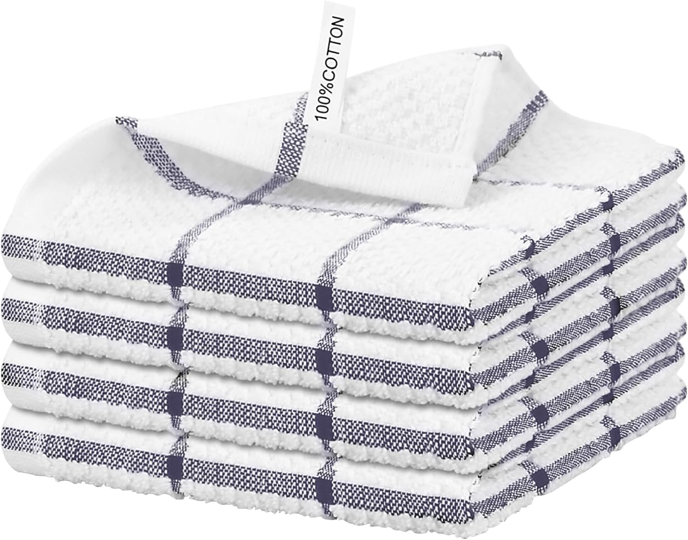 Nialnant 4PCS Cleaning Rags,100% Cotton Terry Dish Rags for Washing Dishes,Quick Drying Dish Cloths,Dish Towels for Kitchen,Purple Plaid-12x12in