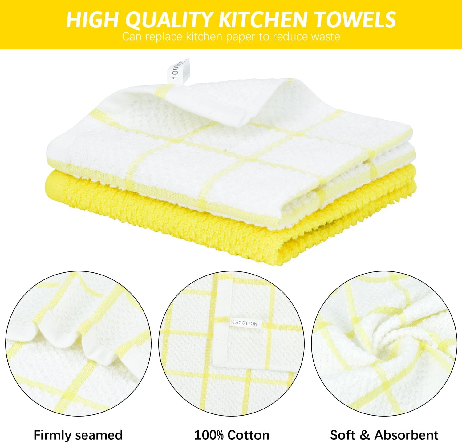 Nialnant 8 Pack Dish Cloths for Washing Dishes, 100% Cotton Reusable Cleaning Rag, Quick Drying Dish Towels for Kitchen,12x12 Inches,Yellow Plaid