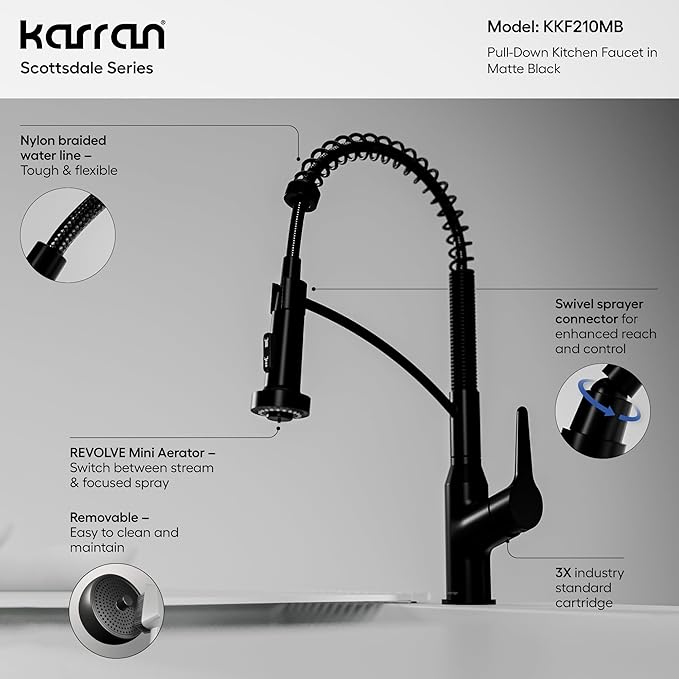 Karran Scottsdale Single-Handle Pull-Down Sprayer Kitchen Faucet in Matte Black