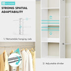 Walk in Closet Organizer System - Built-in Garment Rack with 6 Shelves and 3 Extendable Hanging Rods, Wall Mounted Clothes Organizers Storage Systems for Bedroom